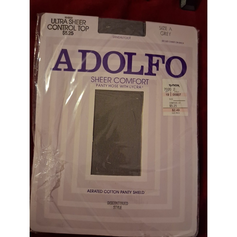 Vintage NEW NOS‎ Adolfo Pantyhose A Gray Ultra Sheer Control Top USA